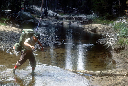 Ed Myers crossing the West Walker River - Hoover Wilderness - Aug 1966