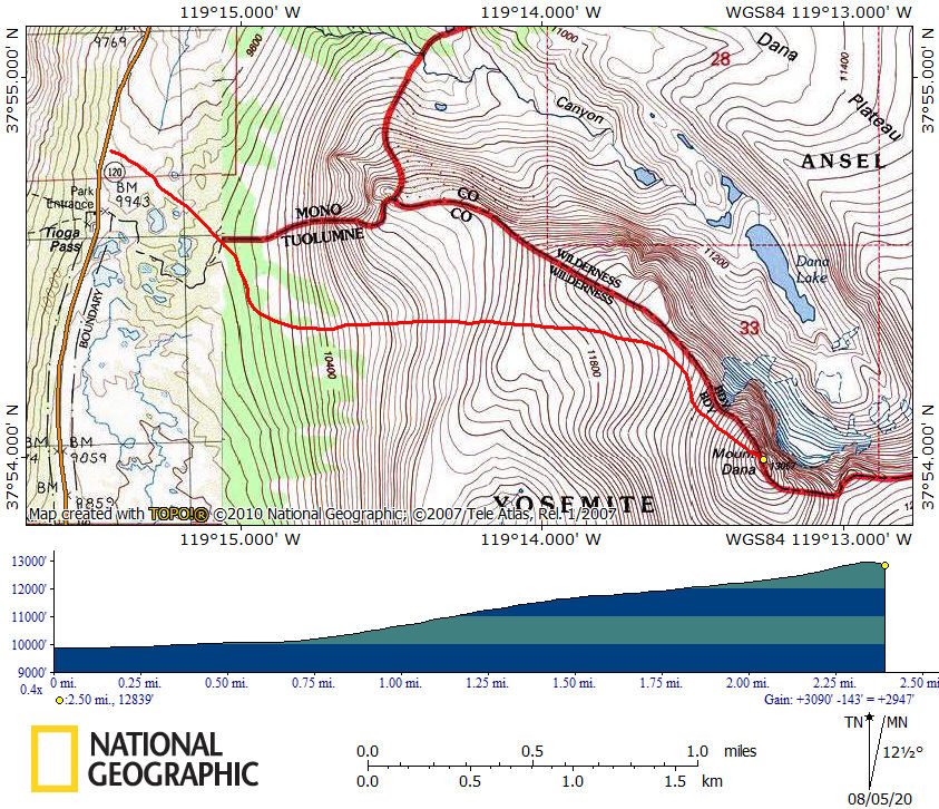 Mount Dana Route Map