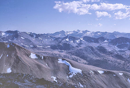 View southwest of Mt. Lyell and its glacier from top of Mount Dana - Sep 1962