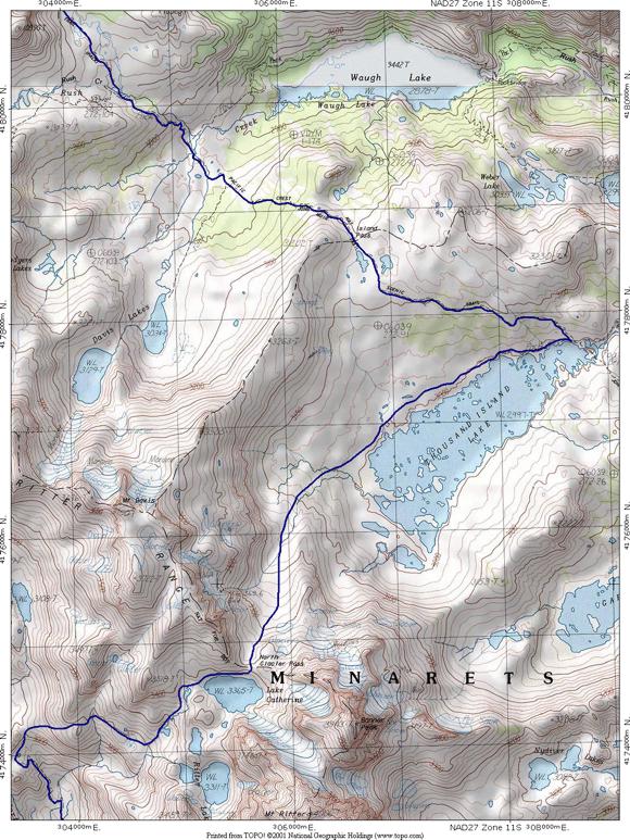 Island Pass to Lake Catherine map