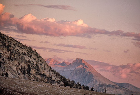 Sunset on Mono Divide from Silver Pass Lake - John Muir Wilderness 31 Aug 1976