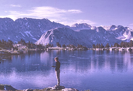 Scott Henderson fishing in lower Pioneer Basin - John Muir Wilderness 25 Aug 1967