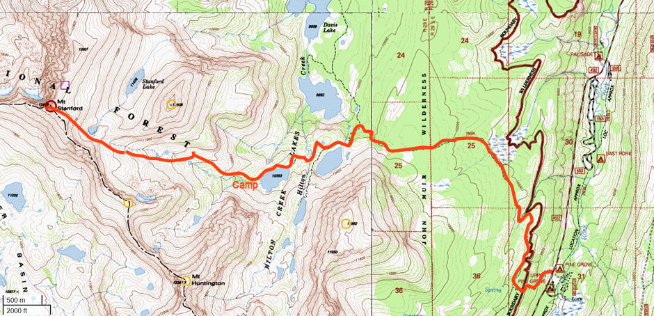 Mount Stanford Topo Map with route