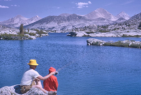 Brooks and Smith fishing at Marie Lake - John Muir Wilderness 15 Aug 1962