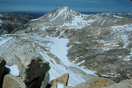 Mt. Hilgard and frozen Lake Italy from top of Mount Julius Ceasar - John Muir Wilderness 12 Jun 1977