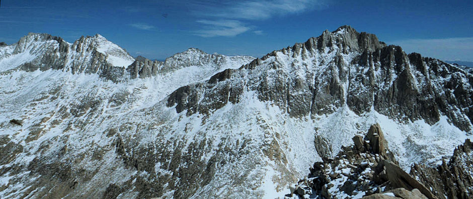 Mt. Abbot, Mt. Dade, Bear Creek Spire from top of Mount Julius Ceasar - John Muir Wilderness 12 Jun 1977
