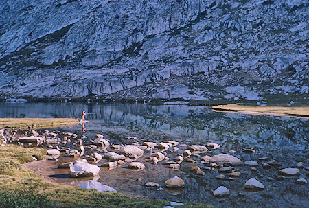 Bob Brooks early morning fishing in Evolution Lake - Kings Canyon National Park 25 Aug 1964