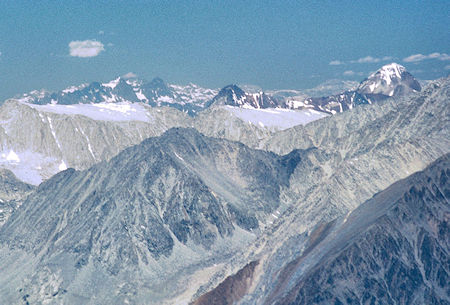 Telephoto from Mt Tom - Banner Peak and Mt Ritter to the left, Red & White Mtn to the right