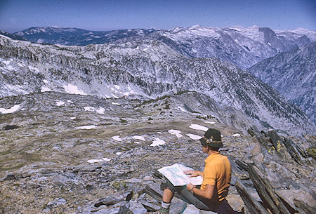 Ed Myers checking the view northwest of Red Point - Kings Canyon National Park 28 Aug 1969