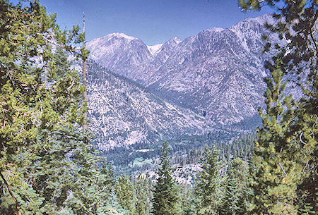 Looking down on Simpson Meadow and Goddard Creek canyon (left sloping) - Kings Canyon National Park 29 Aug 1969
