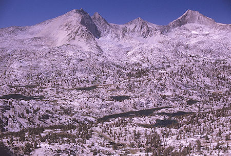 Mount Cotter, Mount Clarence King, Sixty Lakes Basin from Fin Dome - Kings Canyon National Park 31 Aug 1970