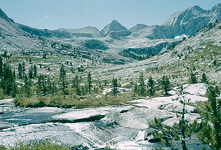 Junction Peak and Forester Peak from Bubbs Creek camp - Kings Canyon National Park 30 Aug 1960