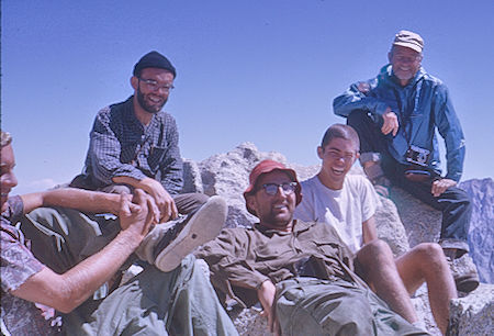 John Butler, Meldon Merrill, Don Deck, Mike Warren, Bill Paine on top of Mt. Brewer - Kings Canyon National Park 27 Aug 1963