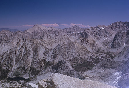 View east from Mt. Brewer, East Lake lower left - Kings Canyon National Park 27 Aug 1963
