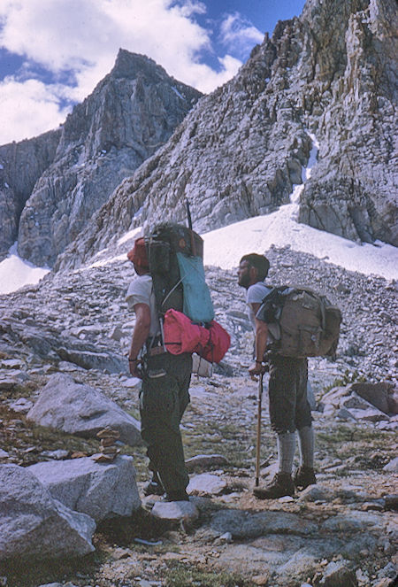 Mt. Ericsson from trail to lakes below Harrison Pass, Don Deck and Meldon Merrill - Kings Canyon National Park 29 Aug 1963