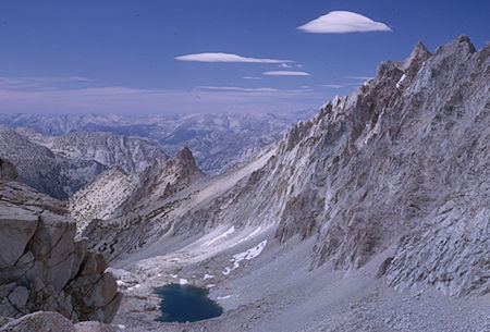 The Minster (left center) and Dearhorn Mountain  (right) from Harrison Pass - Kings Canyon National Park 29 Aug 1963