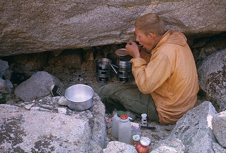 John Butler cooking supper at Harrison Pass camp - Kings Canyon National Park 29 Aug 1963