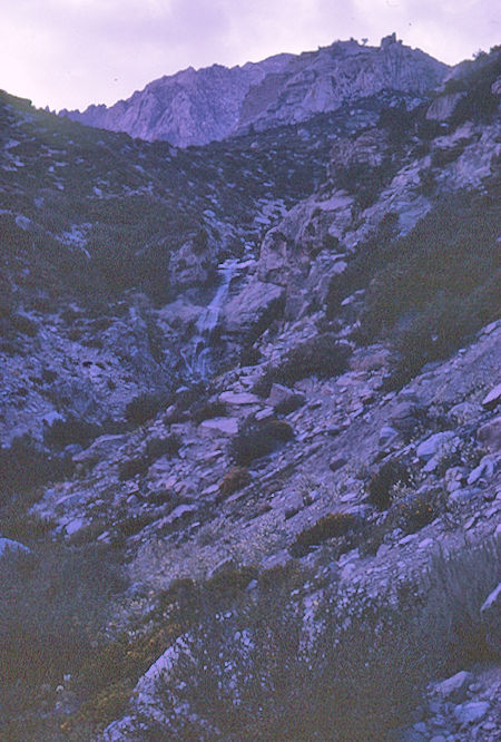 Waterfall on side creek from Shepherd Pass Trail - John Muir Wilderness 27 Aug 1967