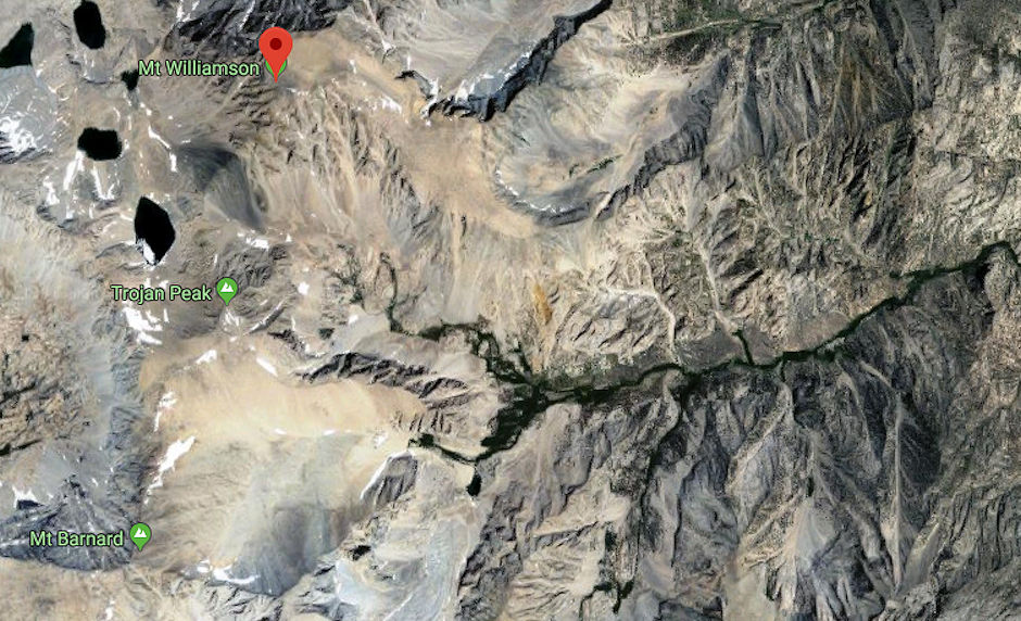 Mt. Williamson, Trojan Peak, Mt. Barnard, George Creek Google Earth map