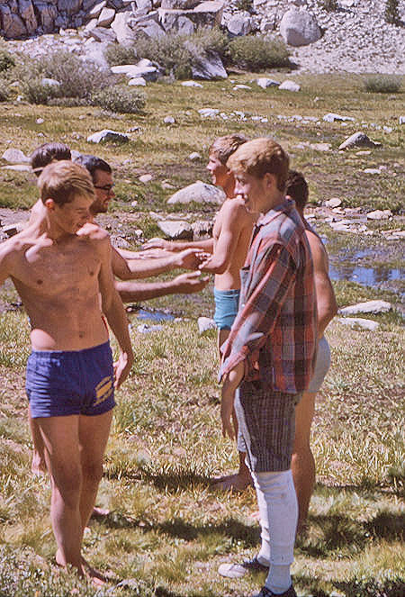 Explorer Post 360 members playing games at Whitney Creek - 20 Aug 1965