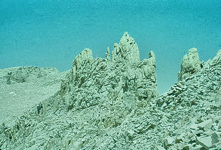 Pinnacles and top of Mount Whitney from Mount Whitney Trail - 24 Jul 1957