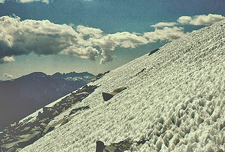 Snow adjacent to the trail down east side of Mount Whitney from Trail Crest - 24 Jul 1957