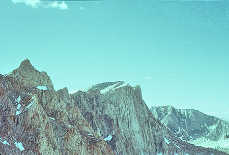 Mt. Muir, Keeler Needle, Mount Whitney summit from trail descending from Trail Crest - 24 Jul 1957