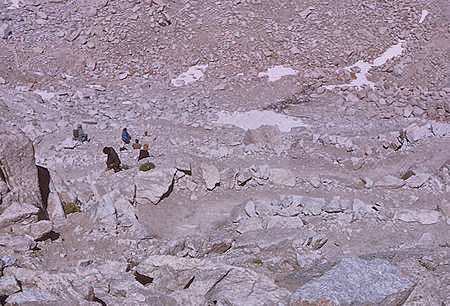 Looking down on switchbacks on trail down east side of Mount Whitney - 21 Aug 1965