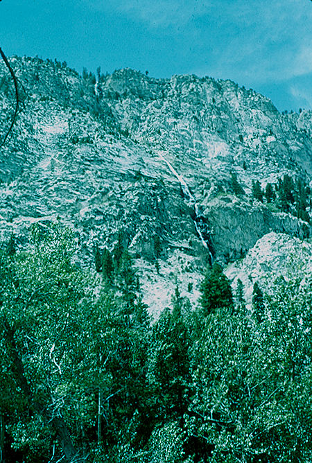 One of many waterfalls from Chagoopa Plateau into Kern Canyon - Sequoia National Park 22 Jul 1957