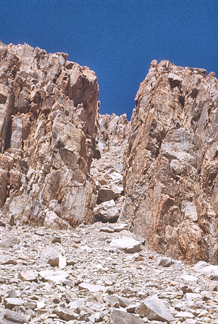 The chute I launched rocks down and then descended on Triple Divide Peak - Sequoia National Park 02 Sep 1971