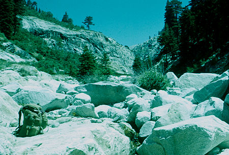 Buck Canyon campsite on flat rock - Sequoia National Park 18 Jul 1957
