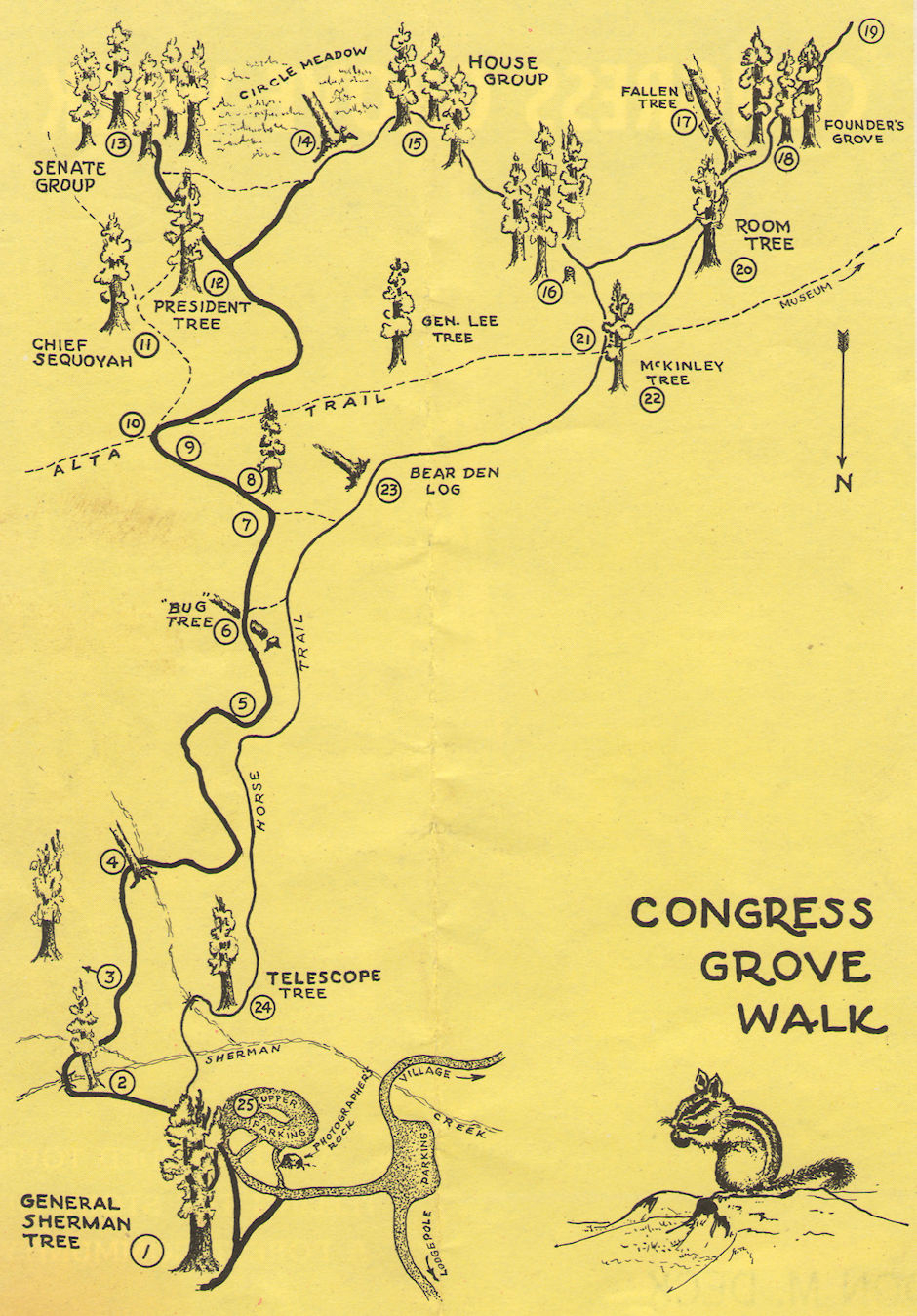 Congress Grove Walk map - Sequoia National Park 15-17 Jul 1957