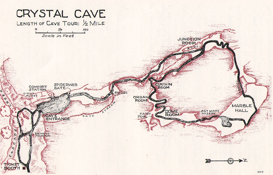 Crystal Cave map - Sequoia National Park 16 Jul 1957
