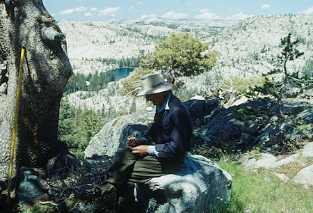 Gil Beilke making notes, Fawn Lake enroute to Peninsula Lake - Yosemite National Park - Aug 1993