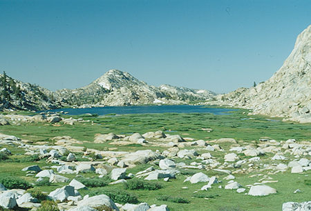 Looking back at Middle Emigrant Lake, Sachse Monument - Emigrant Wilderness - Aug 1993