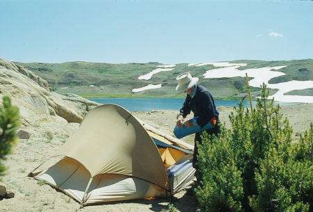 Gil Beilke at Red Bug Lake camp overlooking High Emigrant Lake - Emigrant Wilderness - Aug 1993