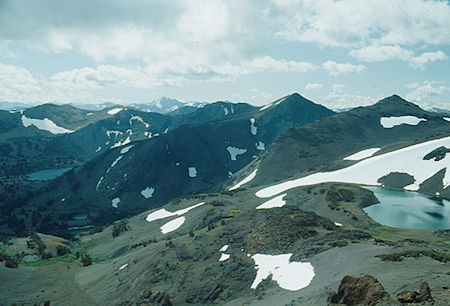 Leavitt Lake (left rear), Koenig Lake, Latopie Lake (right) from Panorama Gap - Hoover Wilderness - Sep 1993