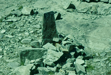 August 1955 quartz mining claim marker on route down from Lake Catherine - Ansel Adams Wilderness - Aug 1958