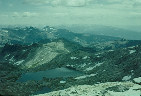 Looking across Blue Lake toward North Fork San Joaquin from Foerster Peak Pass - Ansel Adams Wilderness/Yosemite National Park - Aug 1958