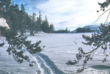 Looking east over frozen McCloud Lake in the morning - Mammoth Lakes Basin 18 Feb 1973