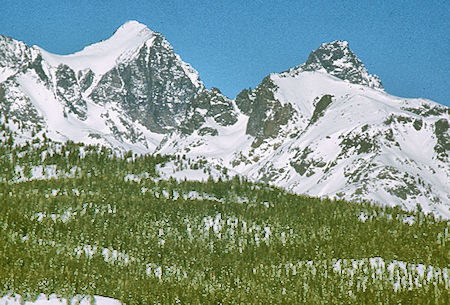 Mt. Ritter, Banner Peak from valley rim - Devil's Postpile area 18 Feb 1973