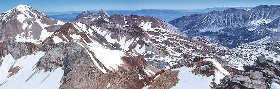 View east/northeast toward Crowley Lake, Mt. Crocker (left) from Red & White Mountain - John Muir Wilderness 20 Jun 1971
