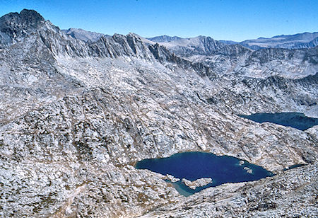 Red and White Mountain, Bighorn and Rosy Finch Lakes from Mt. Isaak Walton - John Muir Wilderness 29 Aug 1976