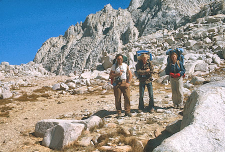 Stan Haye, Randy Stevenson, Lisa Sternberg on Gabbot Pass - John Muir Wilderness 03 Sep 1976