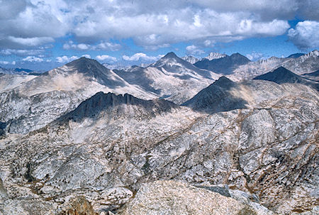 Mt. Hilgard and Mt. Gabb from top of Seven Gables - John Muir Wilderness 07 Sep 1976