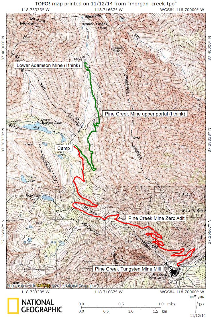 Morgan Creek New Year 1966-67 Snowshoe  Route Map