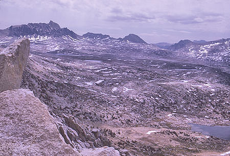 Mt. Humphreys, Piute Pass, Desolation Lake, Knob Lake (lower right) from top of Pilot Knob - 4 Jul 1970