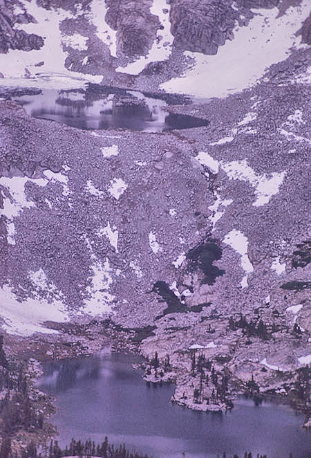 Upper and Lower Honeymoon Lakes from top of Pilot Knot - 4 Jul 1970