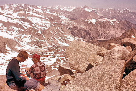 Saddlerock Lake Basin, South Lake, looking north from top of Mt. Agassiz - John Muir Wilderness 24 Jun 1962
