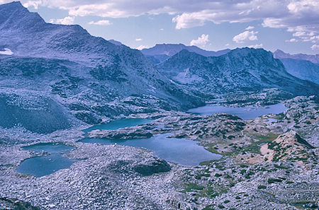 Saddlerock Lake and Bishop Lakes on way to Bishop Pass from South lake - John Muir Wilderness 22 Aug 1970